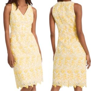 White House Black Market NWT Yellow and White Floral Lace Sheath Dress Sz 10